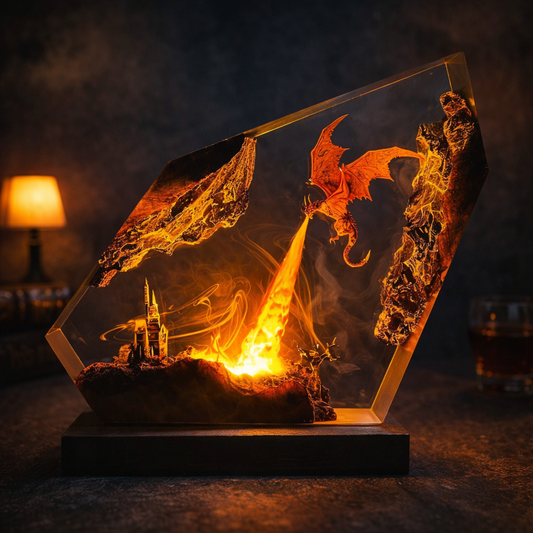 Fire dragon resin lamp transparent view – Woodiny