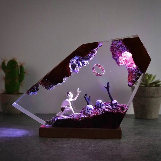 Dark fantasy demon lamp glowing scene – Woodiny