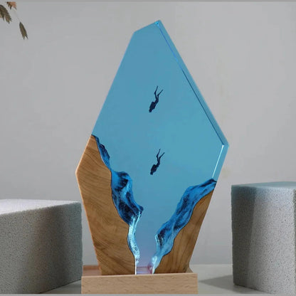 Double Dive ocean resin lamp, a handmade gift for scuba divers – Woodiny