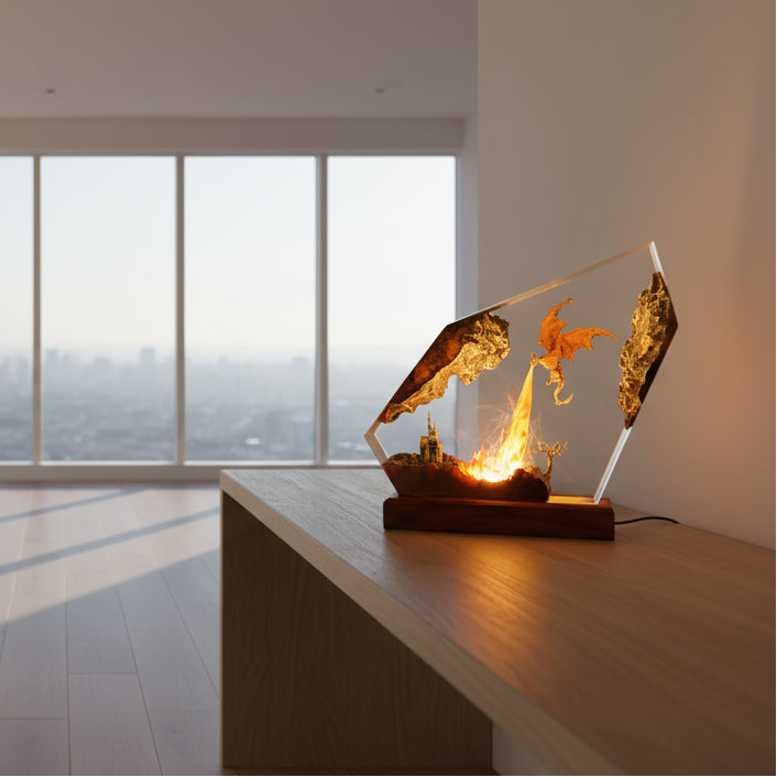 Fire Breath Dragon LED lamp detail – Woodiny
