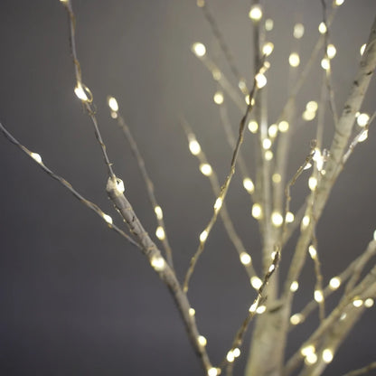 Close-up of the tiny LED lights on the birch branches