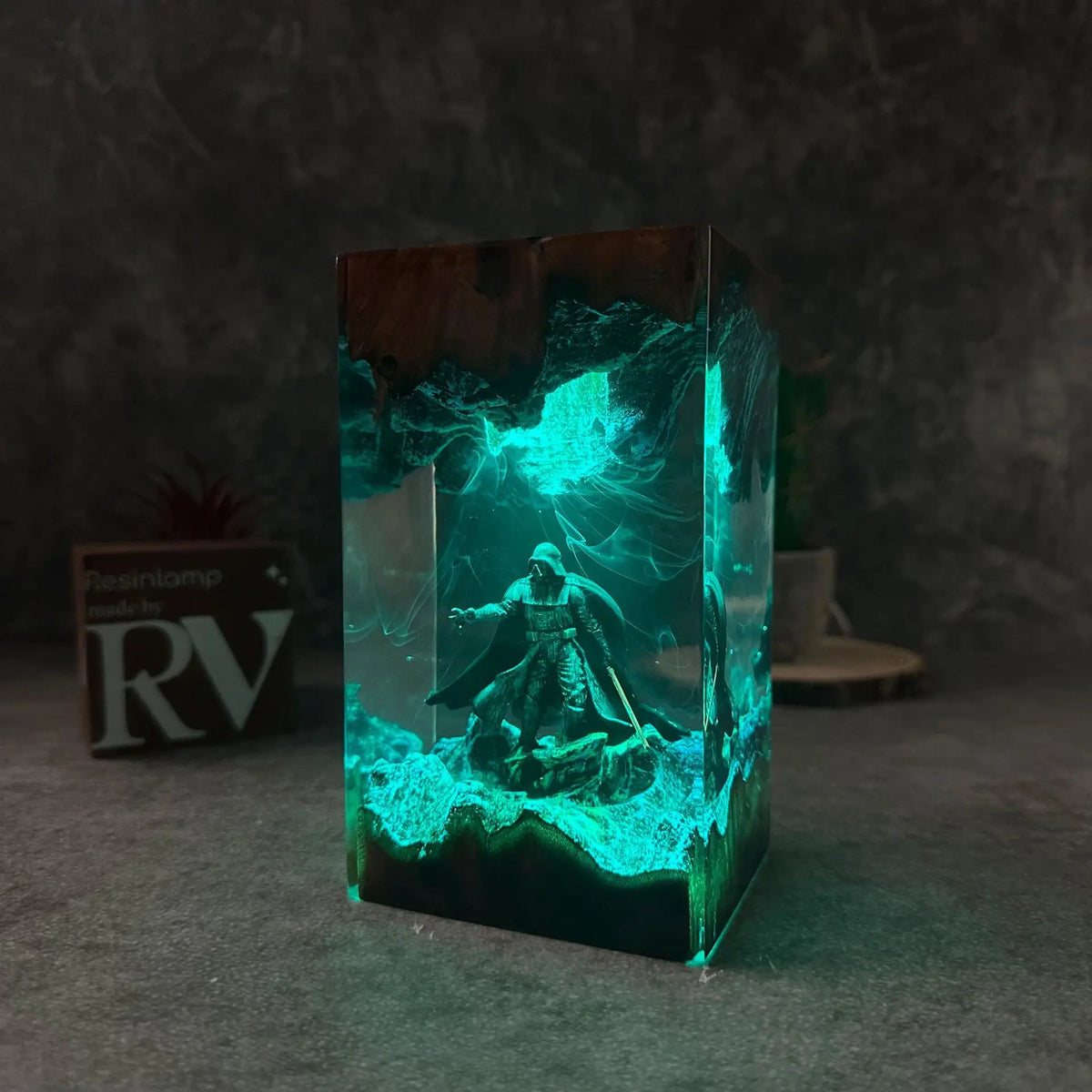 Lone Warrior epoxy resin night light with emerald green glow – Woodiny
