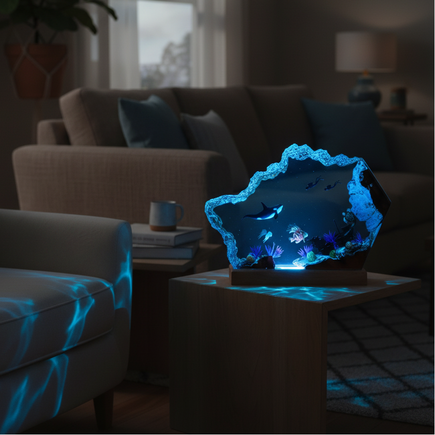 Ocean whale lamp product view – Woodiny