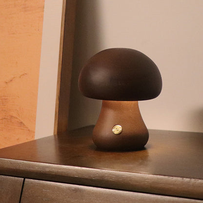 Round-cap dark wood mushroom touch lamp – Woodiny