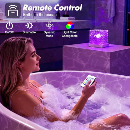 Water ripple projector lamp with remote control creating ocean light over a bath – Woodiny