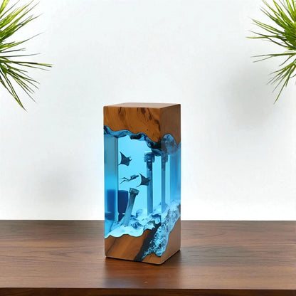 Sunken City resin lamp glowing on desk