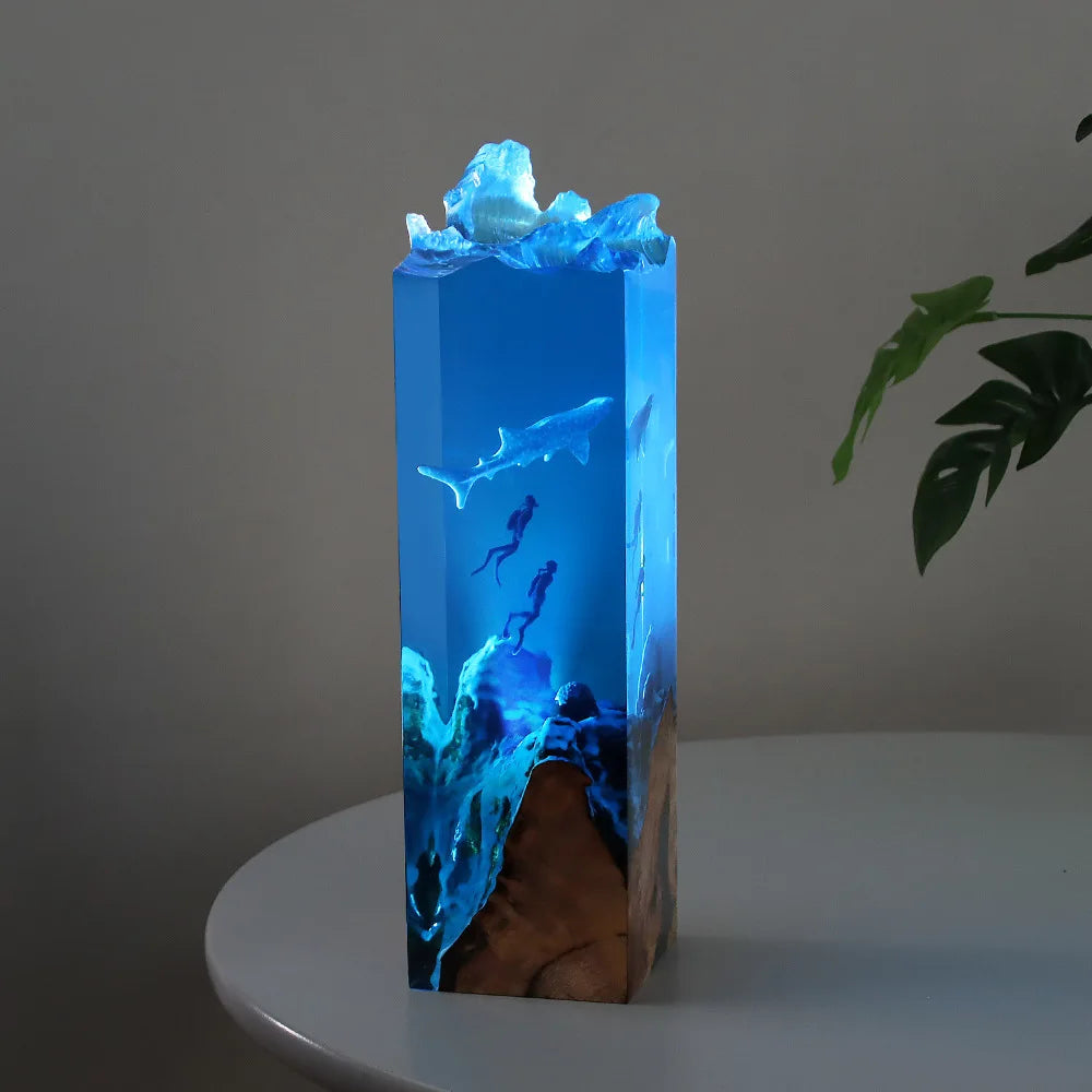 Ocean-blue whale shark resin lamp, a handmade glow in the dark gift for ocean lovers
