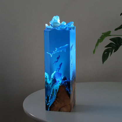 Ocean-blue whale shark resin lamp, a handmade glow in the dark gift for ocean lovers