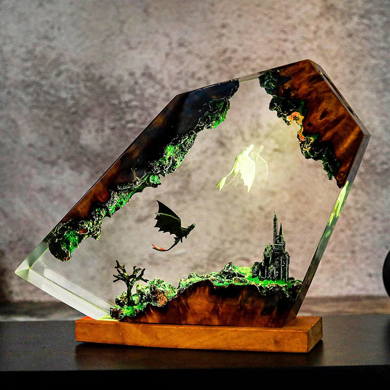 Epoxy resin dragon lamp dark glow – Woodiny
