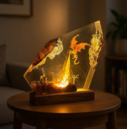 Fire dragon epoxy lamp display – Woodiny