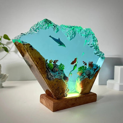 Ocean-themed resin night light with coral reef and LED glow