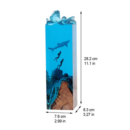 Whale Shark Encounter resin lamp dimensions: 28.2 cm tall, 7.6 x 8.3 cm base