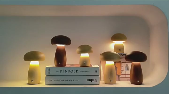 Video: Forest Mushroom wooden touch night lamp – Woodiny